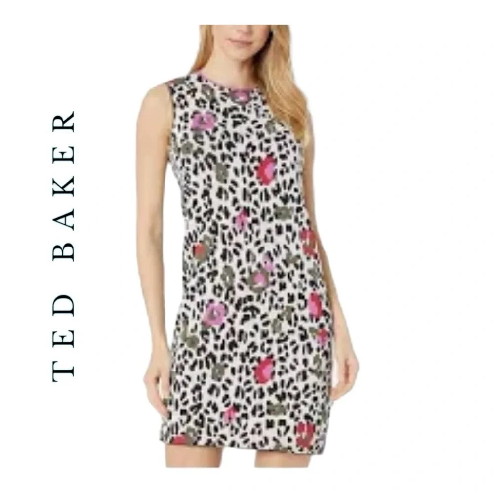 1553. TED BAKER l PHEEBEI WILDERNESS KNIT DRESS KNEE LENGTH FLORAL/ANIMAL PRINT